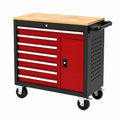 Servante d'atelier 110 x 48 x 95 cm acier rouge noir plateau en bois à roulettes verrouillable