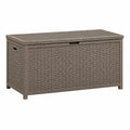 Coffre de rangement extérieur 120 x 60 x 60 cm en résine tressée taupe avec couvercle