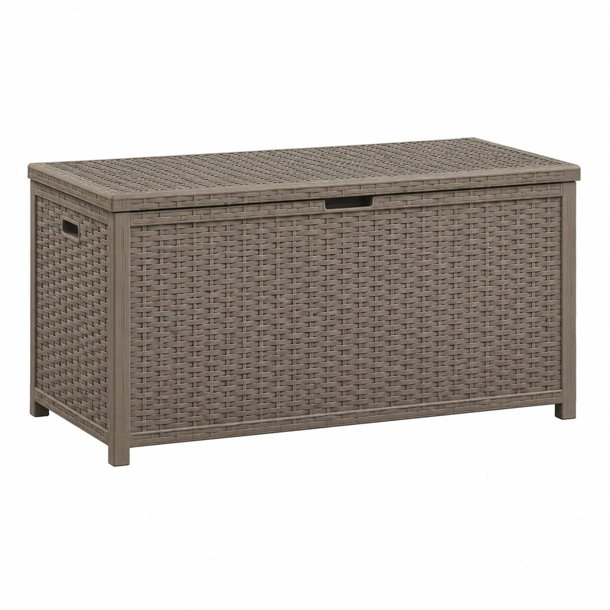 Coffre de rangement extérieur 120 x 60 x 60 cm en résine tressée taupe avec couvercle