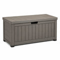 Coffre de rangement extérieur 132 x 64 x 70 cm en polypropylène gris effet bois avec couvercle