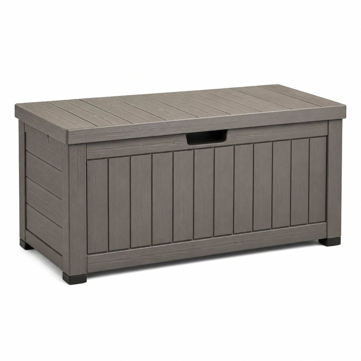 Coffre de rangement extérieur 132 x 64 x 70 cm en polypropylène gris effet bois avec couvercle