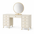 Ensemble coiffeuse 120 x 45 x 75 cm en bois blanc avec miroir rond doré - rangement classique