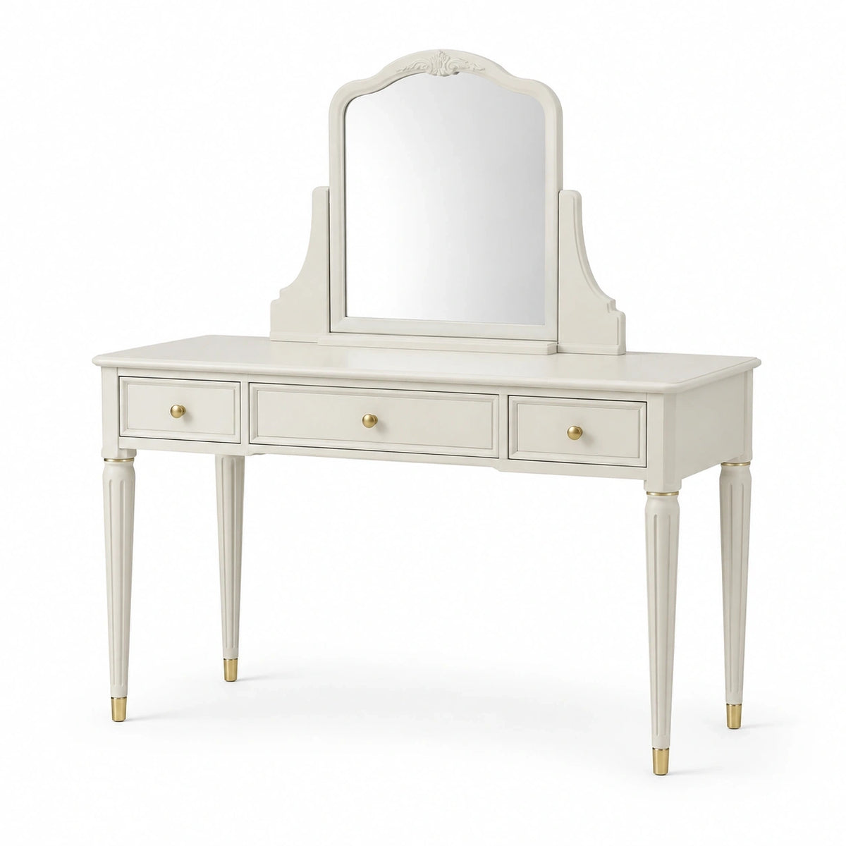 Coiffeuse avec miroir 120 x 45 x 145 cm en bois blanc style classique avec 3 tiroirs