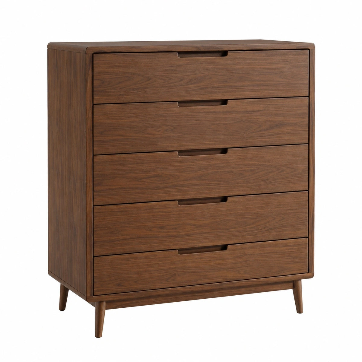Commode 100 x 45 x 110 cm en bois marron noyer à 5 tiroirs style moderne