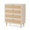 Commode 80 x 40 x 95 cm en bois beige avec cannage quatre tiroirs style bohème