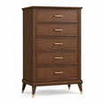 Commode 90 x 45 x 150 cm en bois brun à 5 tiroirs style rétro