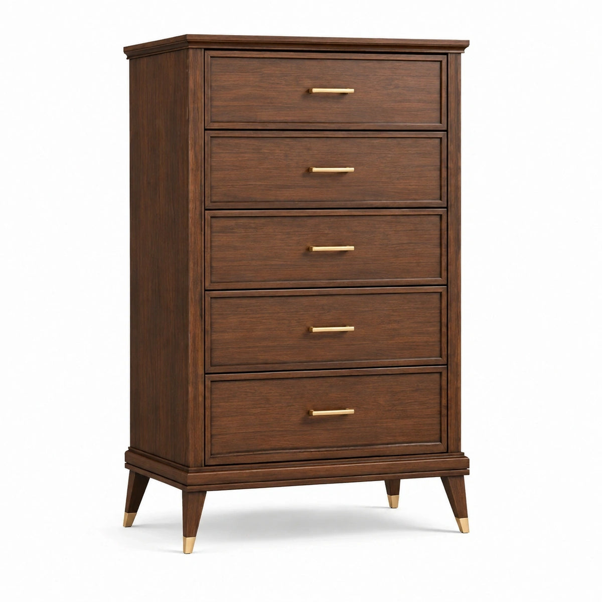 Commode 90 x 45 x 150 cm en bois brun à 5 tiroirs style rétro