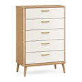 Commode 80 x 40 x 120 cm en bois beige et blanc à 5 tiroirs style contemporain