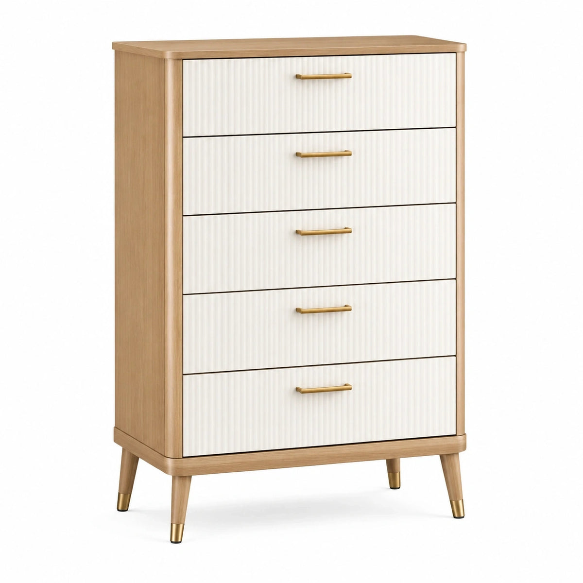 Commode 80 x 40 x 120 cm en bois beige et blanc à 5 tiroirs style contemporain