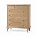 Commode 120 x 45 x 120 cm en bois beige avec cannage - 7 tiroirs style classique