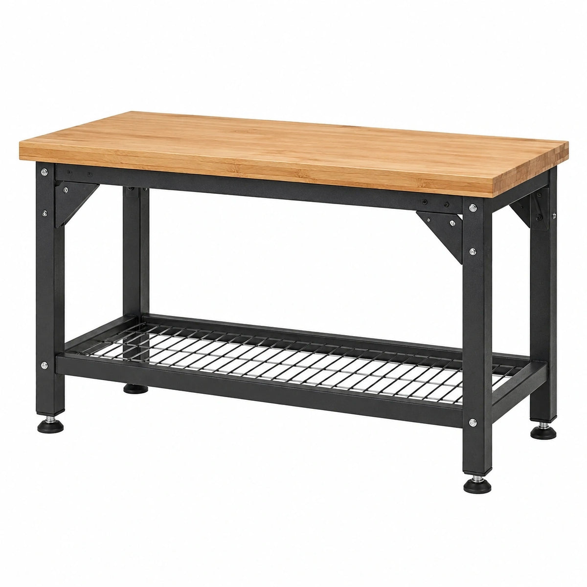 Établi 120 x 60 x 90 cm plateau en bois naturel structure métallique noire avec étagère de rangement